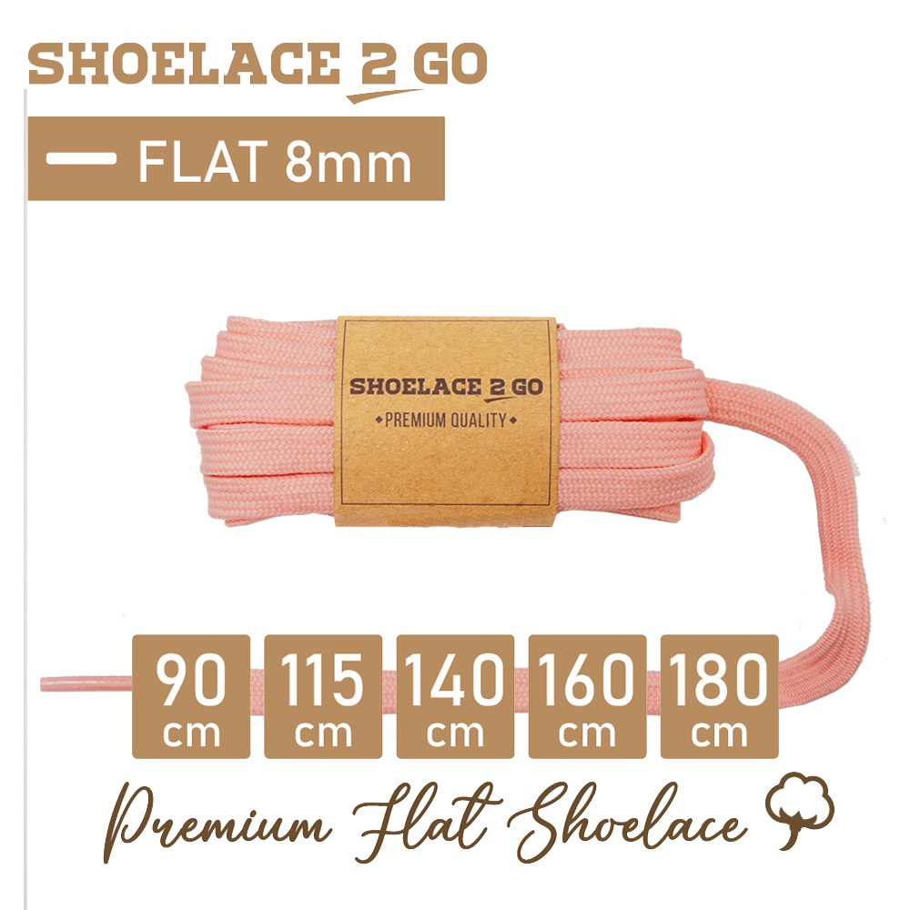 SHOELACE 2 GO PREMIUM TALI SEPATU GEPENG PIPIH FLAT - SF8 - G1 - PINK - 8MM