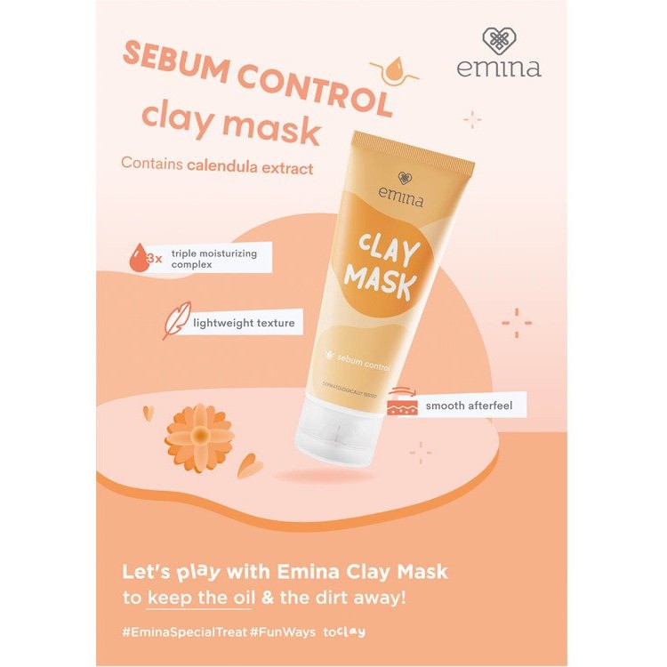 [SKINHOUSEID] EMINA CLAY MASK BRIGHTENING SOOTHE SEBUM 60ML | CLAY MASK BPOM | MASKER CLAY | MASKER BPOM |