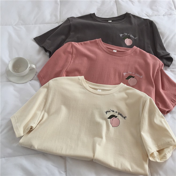 [littlecrab] Kaos Oversize Korea T-shirt Peach Kaos Couple Unisex Korean Style