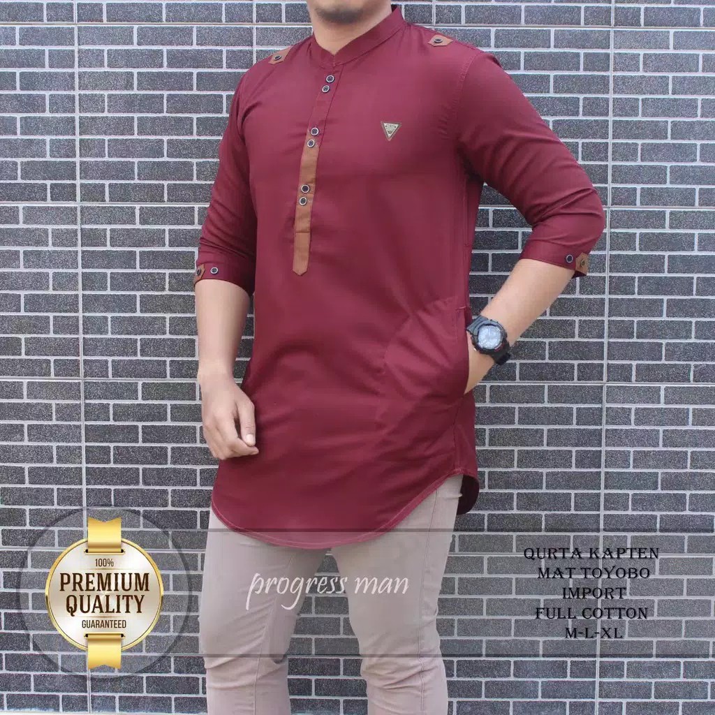 baju Koko kurta lengan 3/4 ,baju Koko pria,fashion muslim pria,kurta pakistan-kapten marun