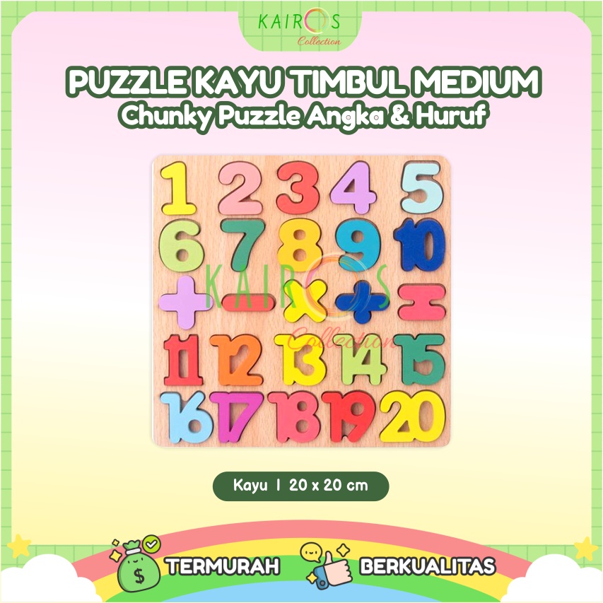 Puzzle Medium Chunky Huruf Besar, Angka Ukuran 20x20cm