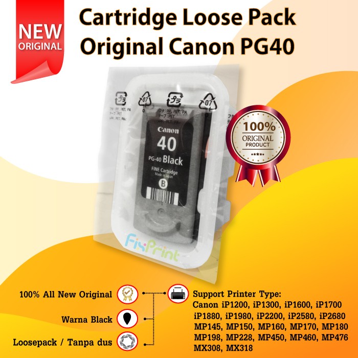 Cartridge Tinta Canon PG40 40 Black Original Printer iP1980 MX308 FSB2866
