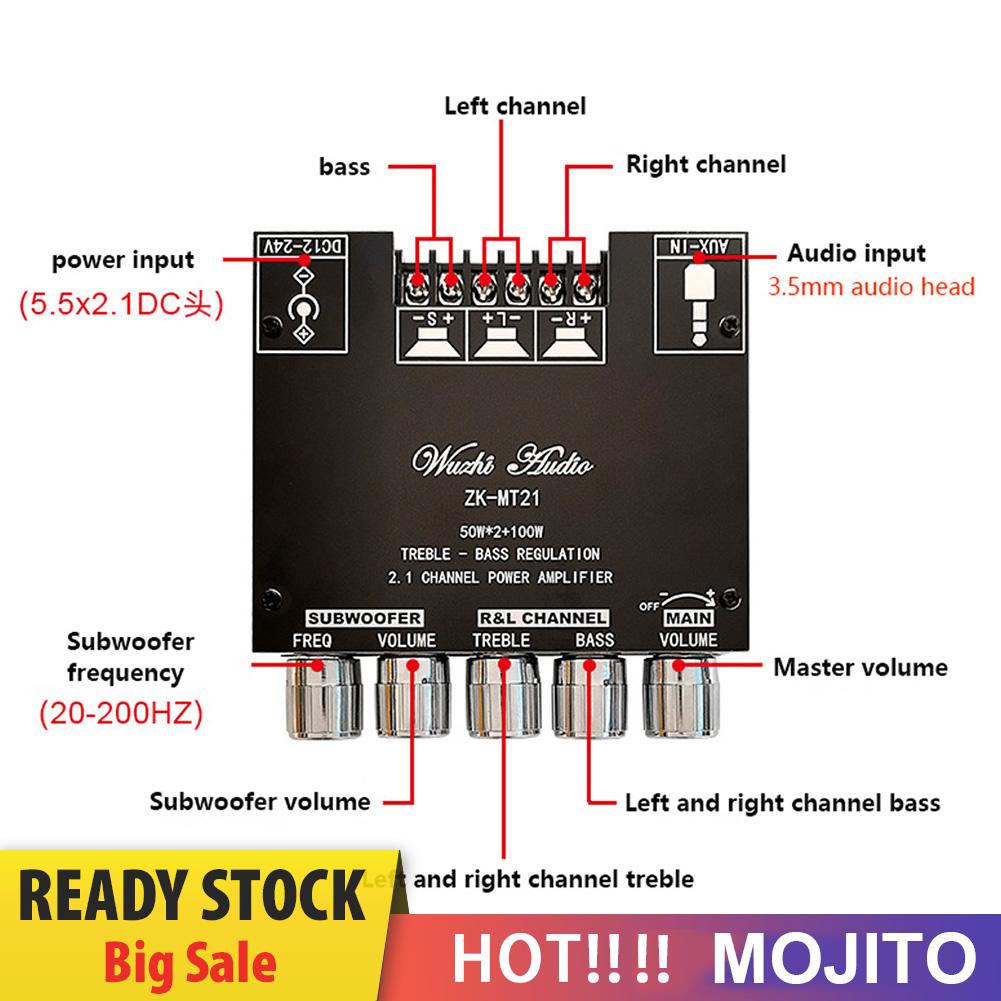 Zk-Mt21 Papan Power Amplifier Digital 2x50w + 100w Stereo Bt5.0 2.1 Channel