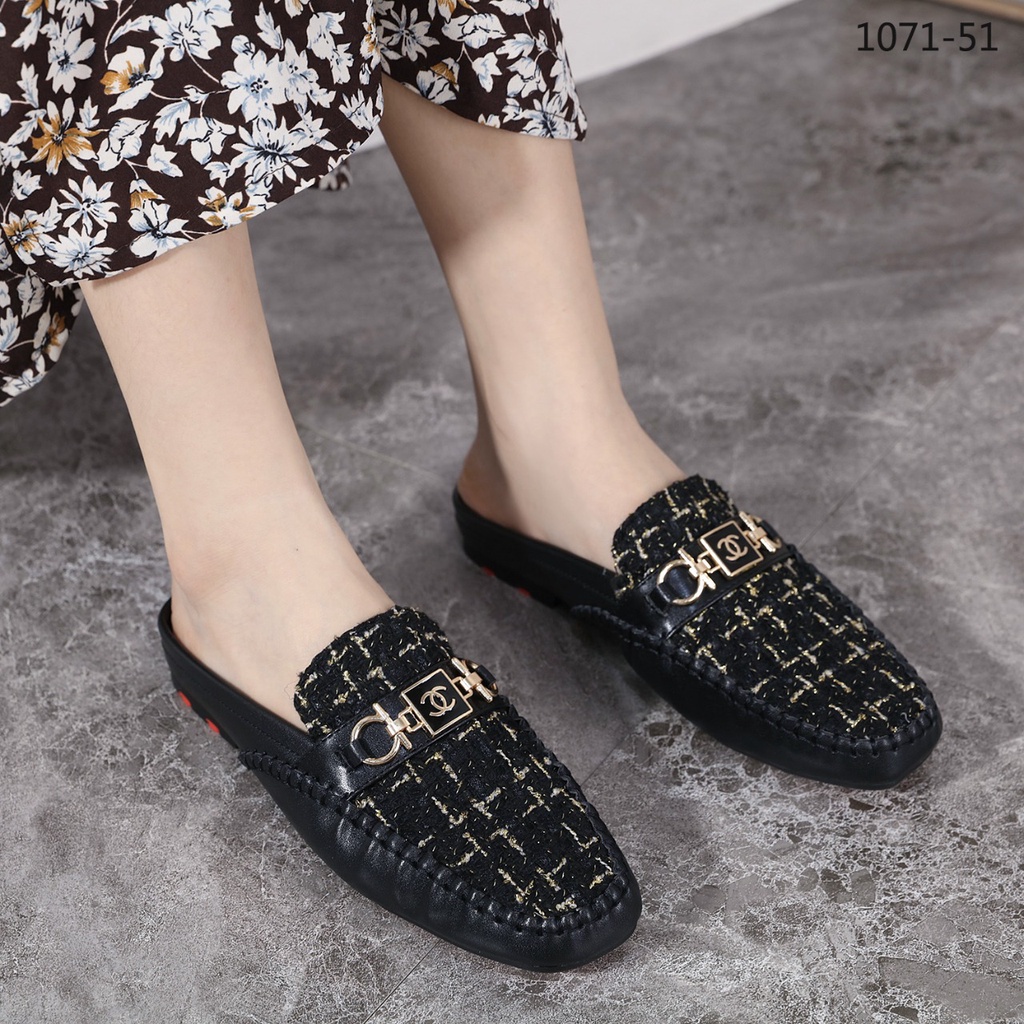 Tweed and Leather Flat Mules 1071-51