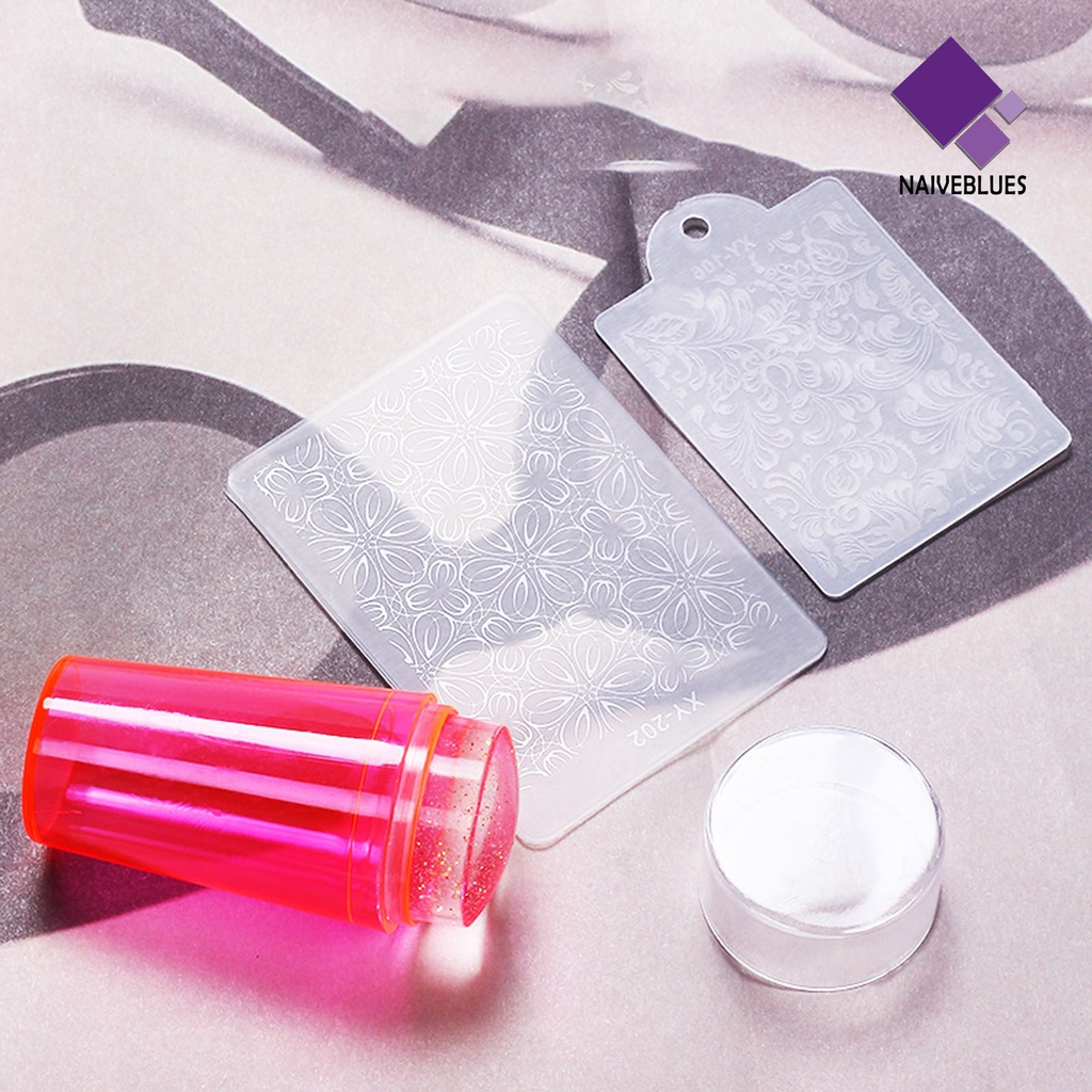 Naiveblue &gt; 1 Set Stempel / Cap Kuku Bahan Silikon Reusable Untuk Nail Art Wanita