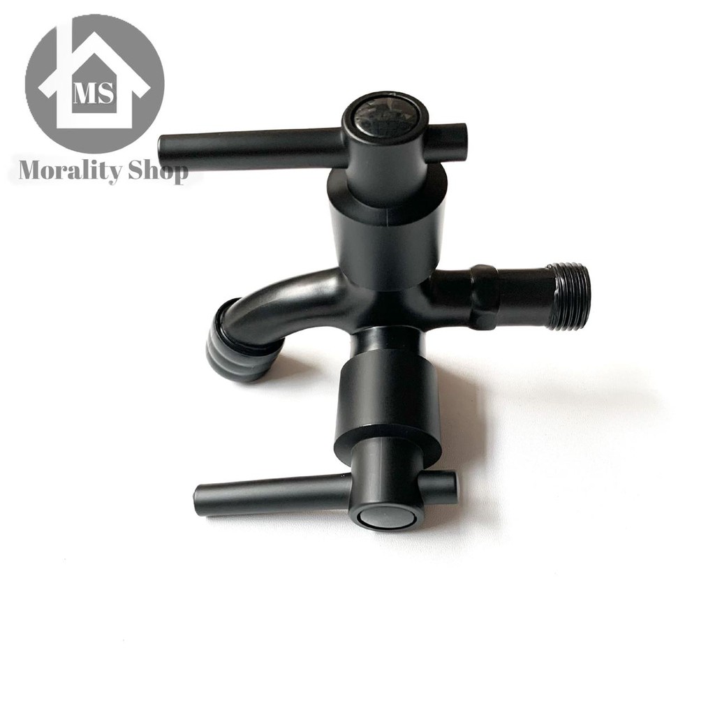 Kran Cabang HITAM Minimalis FKC54BL- Keran air Double Dua Shower black utk bak dan jet shower Y30