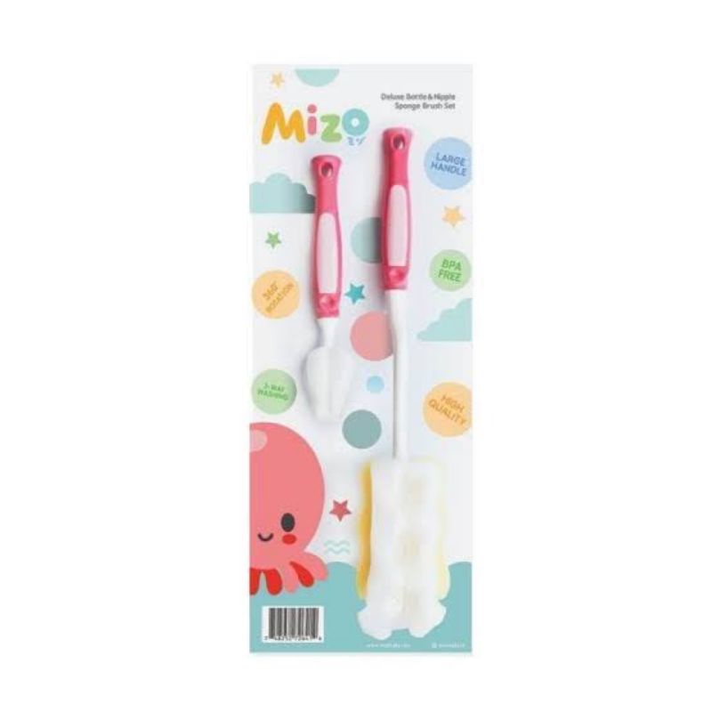 Mizo Bottle Nipple Straw Brush Set - Mizo Sikat Botol &amp; Dot Bayi - Sikat Sedotan Botol Bayi - Sikat Spons dan Nylon Bayi