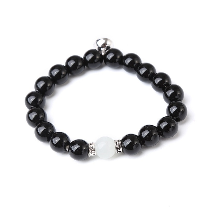2pcs / Set Gelang Manik-Manik Obsidian Imitasi Elastis Untuk Pasangan