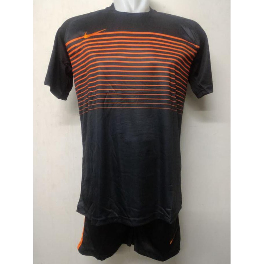Nike Stelan Setelan Kaos Celana Futsal Sepak Bola Jersey Orange Hitam