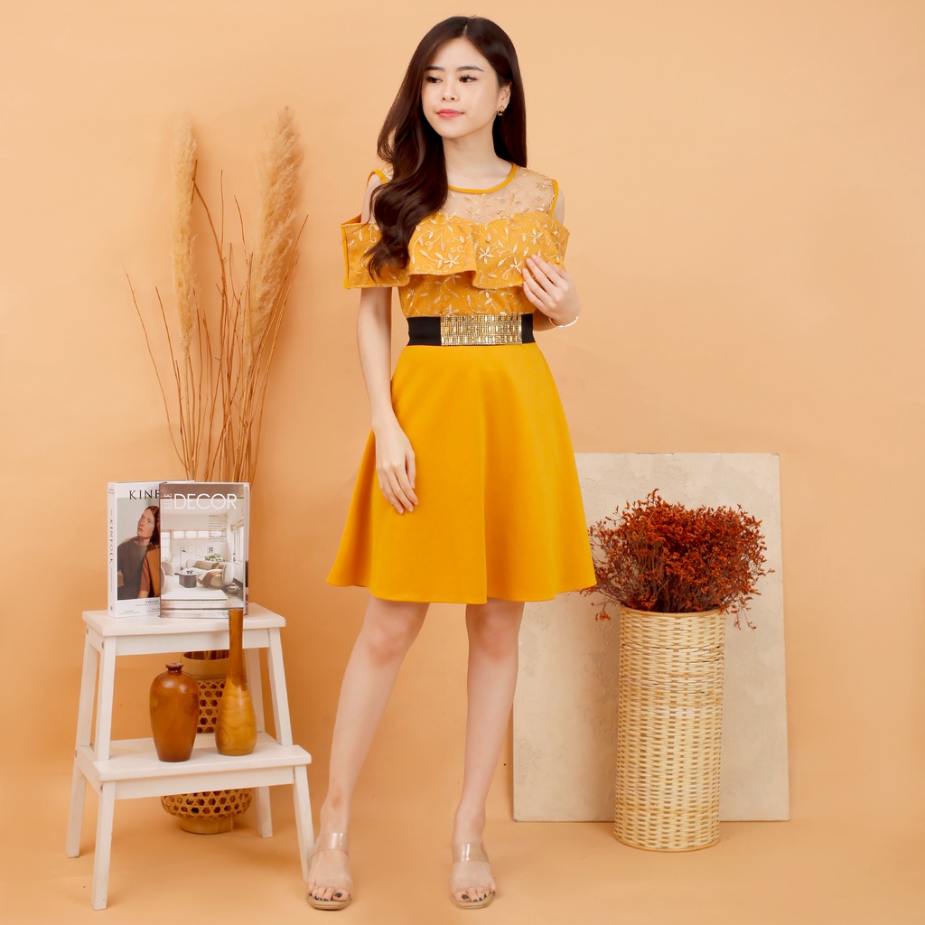 Kathryn collection # 158, Dres rok mekar  scuba import premium kombinasi tile gliter mutiara free belt