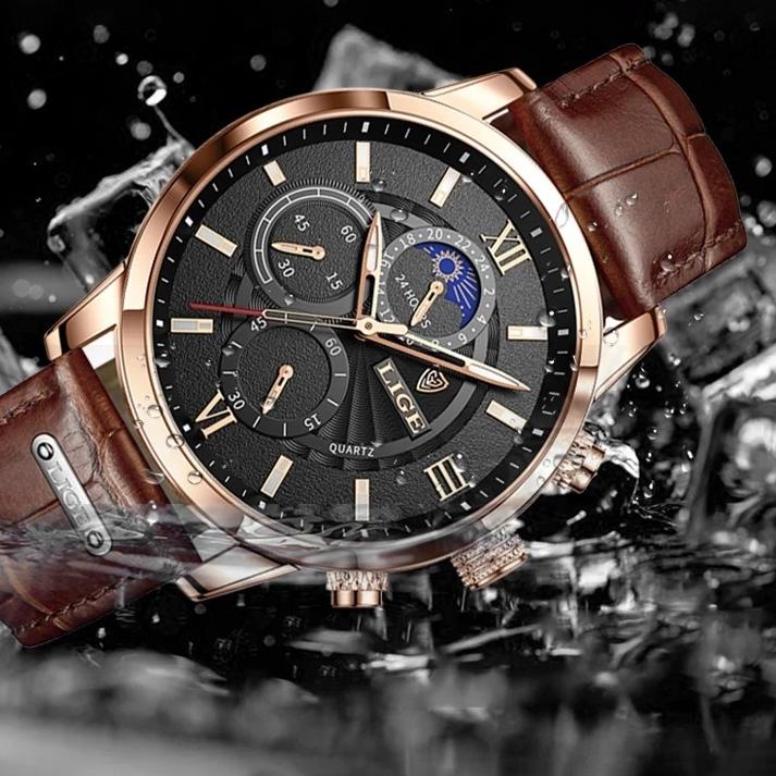 ❤✅Big Sale Ramadhan€™ LIGE 2022 terbaru original jam tangan pria tali kulit anti air olahraga kronograf jam tangan + kotak ✔️Time Buying✔️