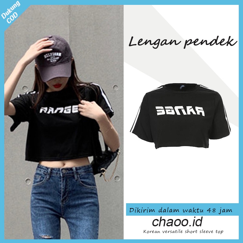 [CUCI GUDANG]T-shirt wanita gaya longgar gaya Korea lengan pendek font Inggris Leher bulat backles