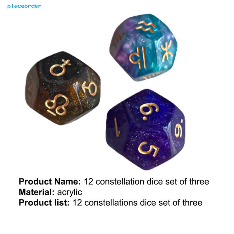 Dadu Astologi 12 sisi Divination Astrology Dice 3 pcs