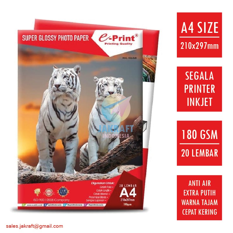 Jual (20 Lembar) Kertas Foto Glossy EPRINT A4 Tebal 180 Gsm EPRINT