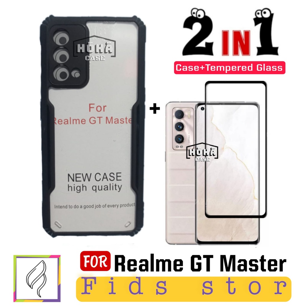 PROMO 2in1 CASE REALME GT Master Case ShockProof Transparan Free Tempered Glass Full Cover Black