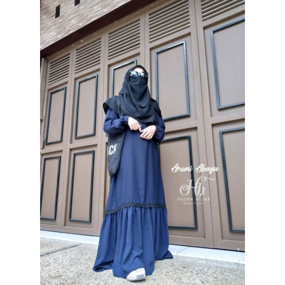 [HUSNA COLLECTION] ARUMI ABAYA / GAMIS POLOS RENDA WOLLYCREPE / GAMIS ABAYA PREMIUM