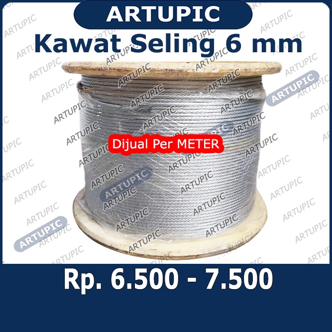 Kawat Seling 6 mm Kawat Selling Sling Baja Galvanise Wire Rope 6mm Cocok untuk Pulley Katrol Hand Wi