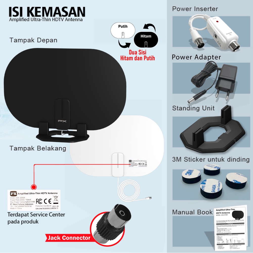 PX UDA-3200A Antena TV Digital Indoor DVB-T2 + Booster STB TV Digital