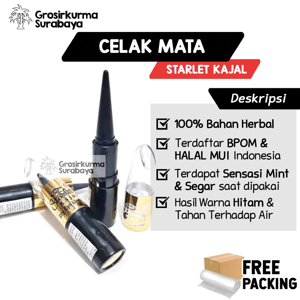 Celak Mata STARLET KAJAL Stik Eyeliner Sensasi Mint Segar Bahan Herbal Asli India Warna Hitam Waterproof