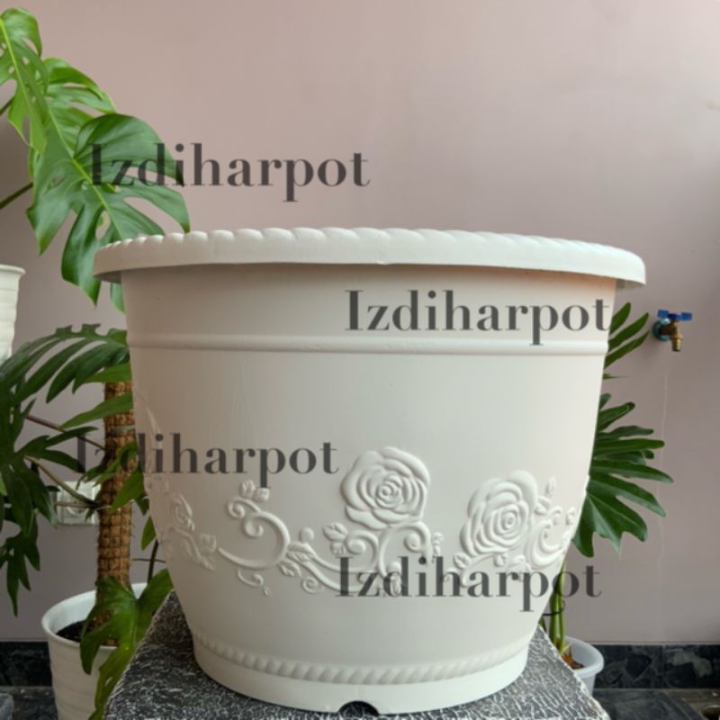 pot bunga tanaman shallom bulat putih 50cm bahan tebal - shallom jumbo