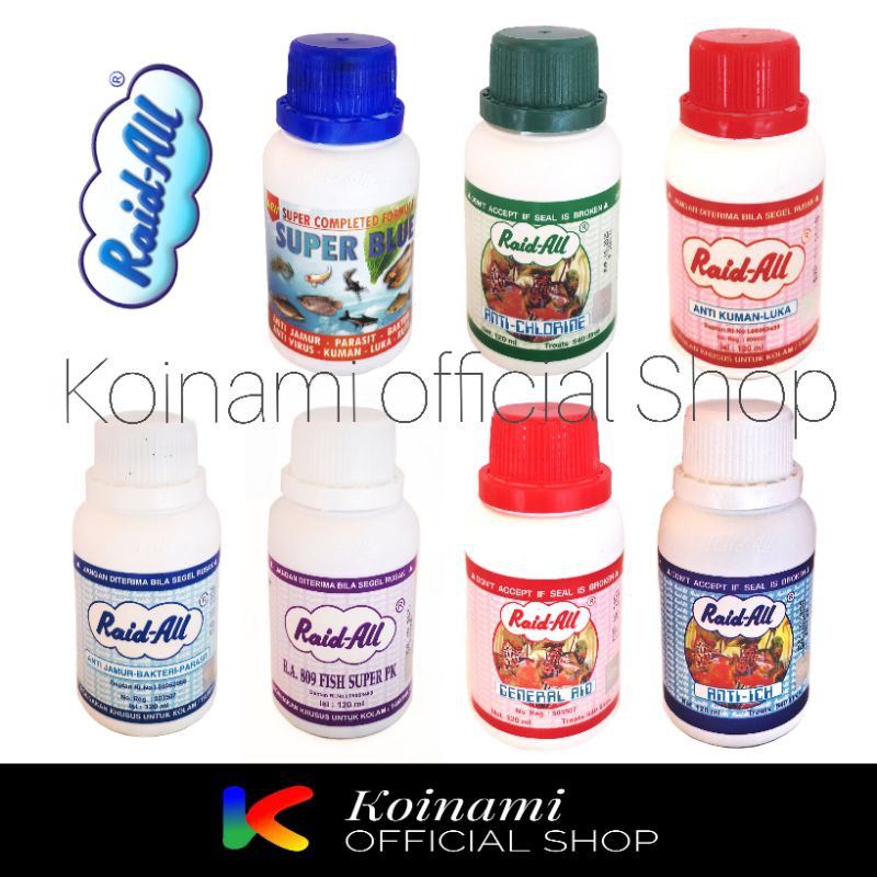 OBAT IKAN RAID ALL 120 ml / LUKA / ANTI CHLORINE  / ANTI ICH / SUPER PK / SUPER BLUE / GENERAL RIO