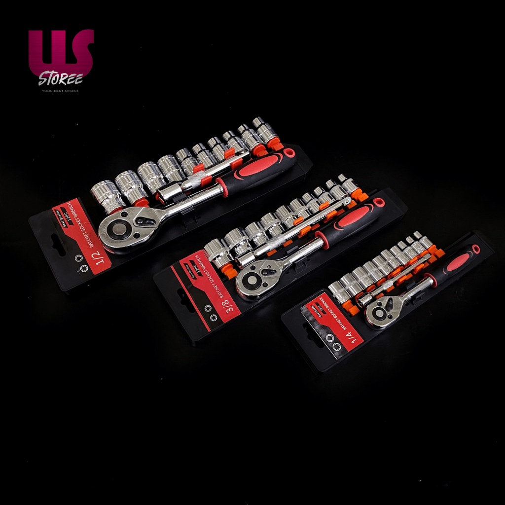 Kunci Socket Set 12 pcs Kunci Shock Kunci Pas sok set 1/2&quot; 1/4&quot; 3/8&quot; Ratchet Wrench CR-V 12in1