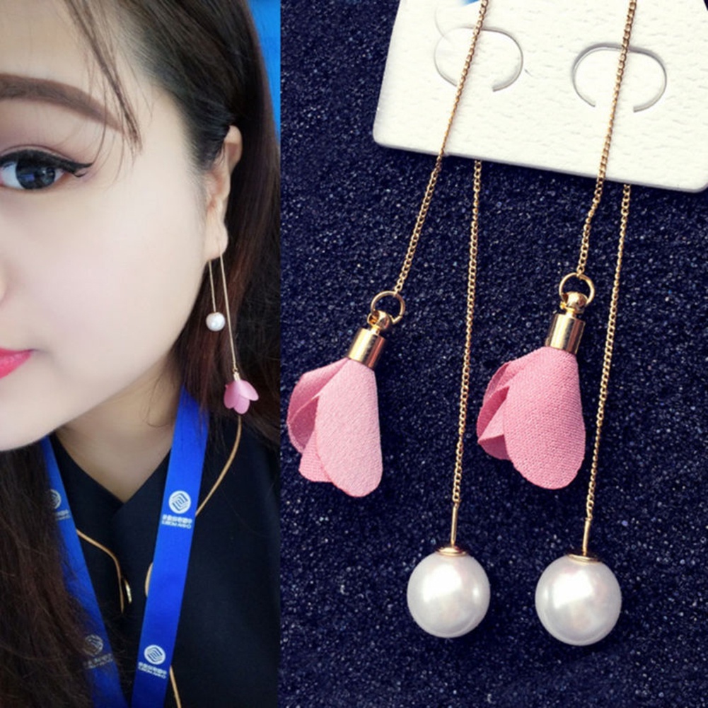 Hu Hu Hu Hu Hu Alat Bantu Pasang Kacamata♡ Anting Gantung Panjang Model Bunga Dengan Mutiara Imitasi Untuk Wanita