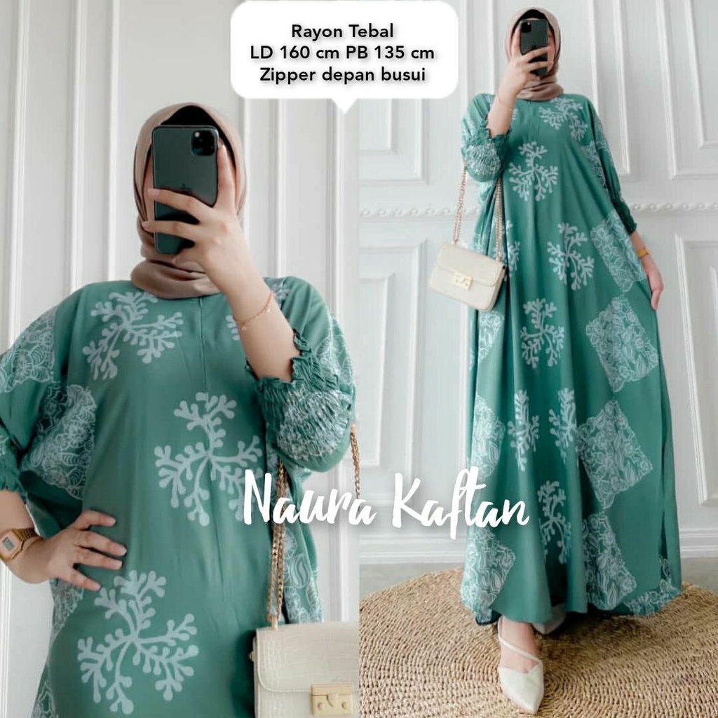 Naura Kaftan Wanita Jumbo Rayon Premium Gamis Dress Kaftan Batik Kekininan Bigsize LD 160 cm