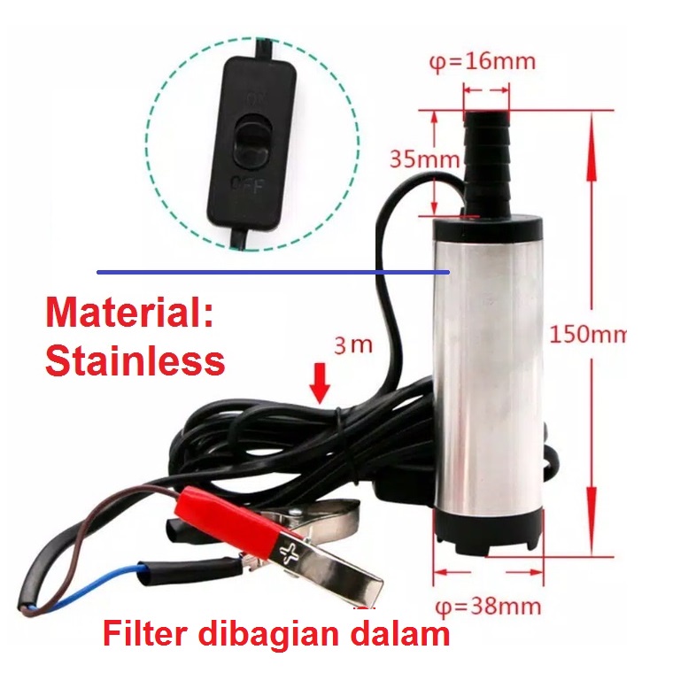 Pompa Minyak Celup Air Mini Kecilmp Mini Oli Solar Air Submersible Portable 12V Diesel Pump