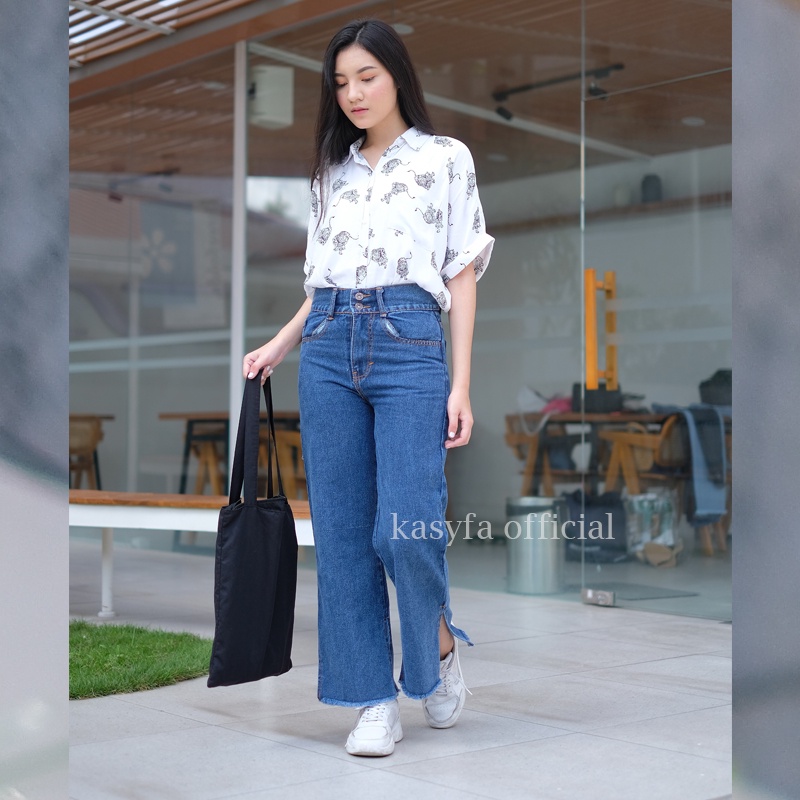 VIRLY KULOT JEANS HIGHWAIST BELAH SAMPING RAWIS KANCING 2 - KF