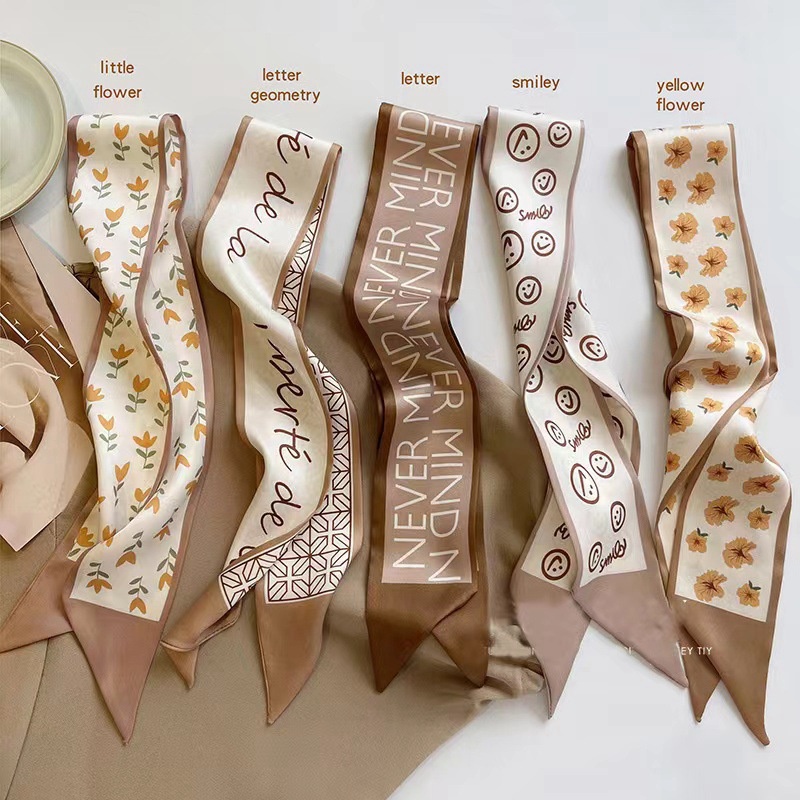 SYAL TWILLY PANJANG VARIAN HIJAU BIRU COKLAT SELENDANG SATIN SILK SCARF LEHER WANITA KOREA AKSESORIS TAS SHAWL GREEN BLUE BROWN COLOR VARIASI MOTIF