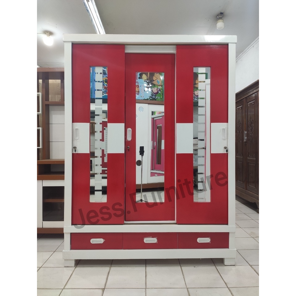 LEMARI BAJU GAMIS LEMARI BAJU 3 PINTU SLIDING , LEMARI PAKAIAN SLIDING 3PINTU , LEMARI BAJU PAKAIAN 