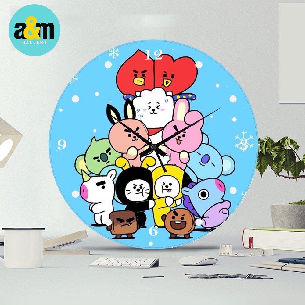 Jam Dinding Kayu BT21 Lucu I Jam Dinding K-POP - A&amp;M