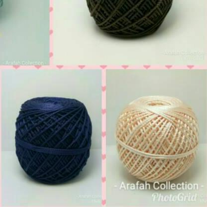 ✹ ALRAFAH -Benang rajut Poly kilap / Polyester D27/ PAKET 10 Bola, Biru min, Coklat, Silver, Navy, S