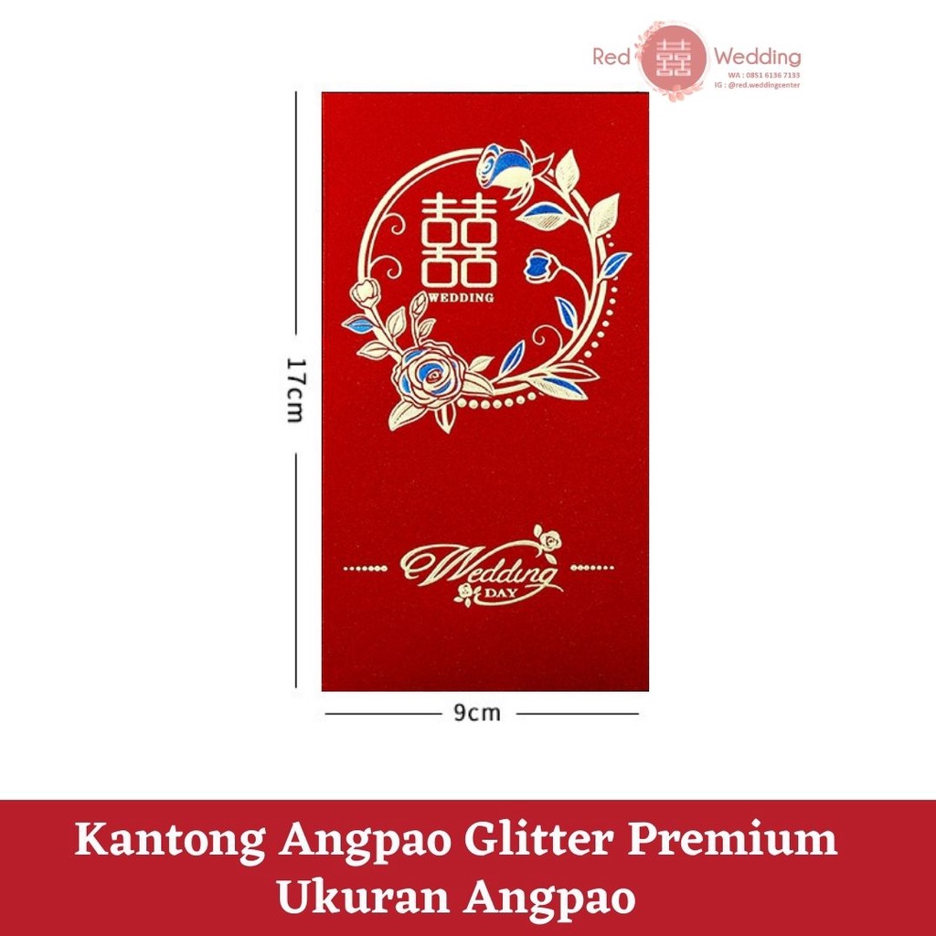 Kantong Amplop Angpao Wedding PREMIUM GLITTER Logo Xi Merah Design Aesthetic Mewah Angpau