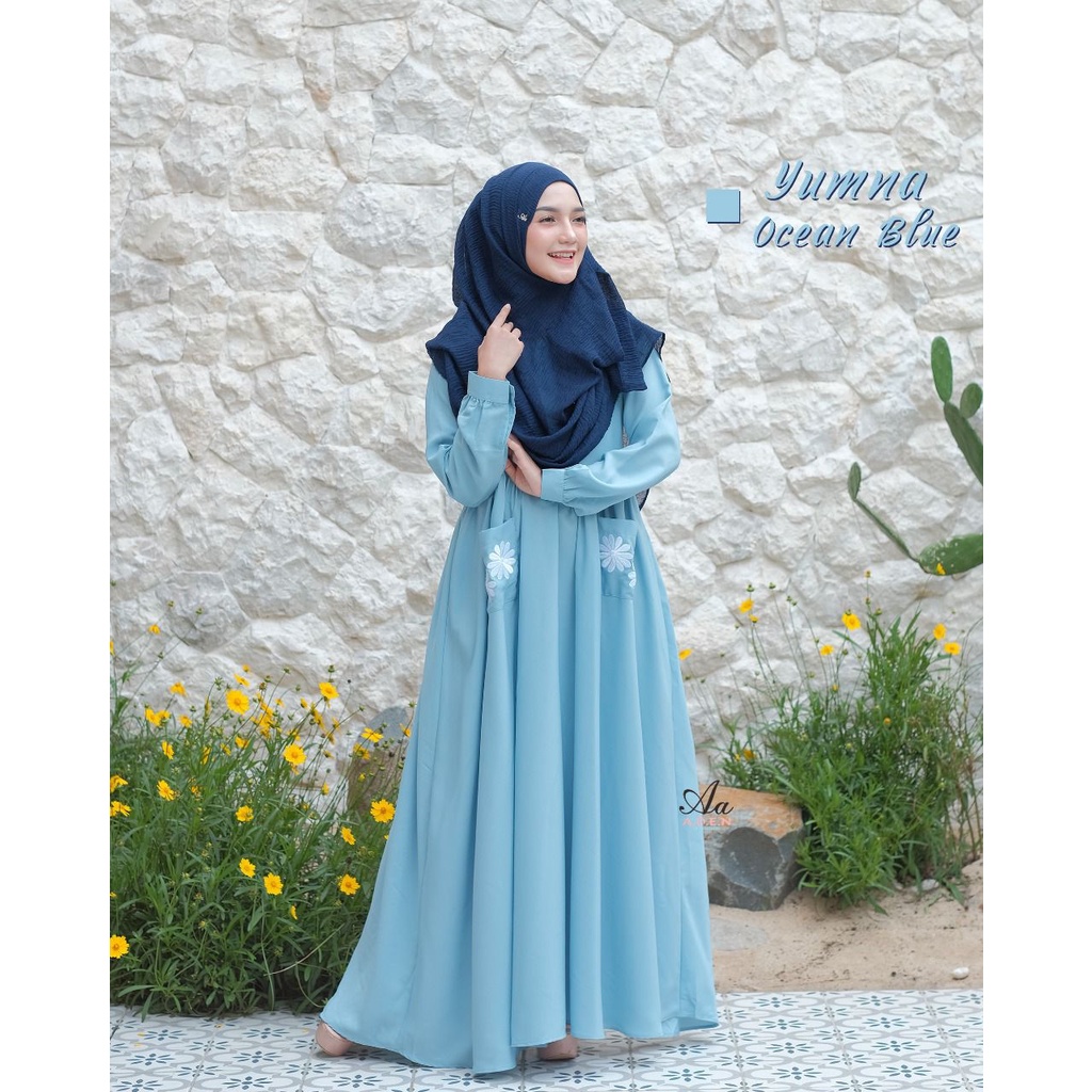 Baju Gamis Yumna Dress by ADEN Ori 100% | Bahan Wolly Crepe Premium | Busui Friendly | Bordir Bunga