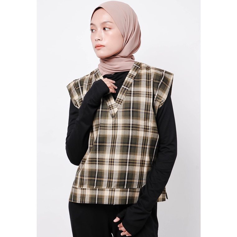 Baju Kemeja Rompi Vest Wanita Kekinian Korea Flanel Motif Nade Japan FTA70 Rompi Outer Wanita Vest L