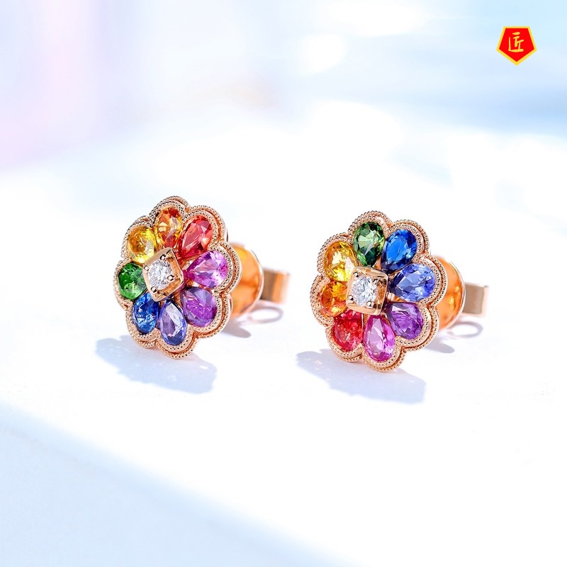 [Ready Stock]Elegant Simple New Colored Gemstone Stud Earrings