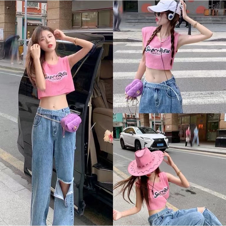 Women Knit Crop Top Sleeveless Atasan Wanita Tanpa Lengan 2169