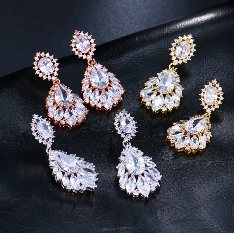 Anting Kristal Zircon Bentuk Tetesan Air Untuk Pengantin Wanita