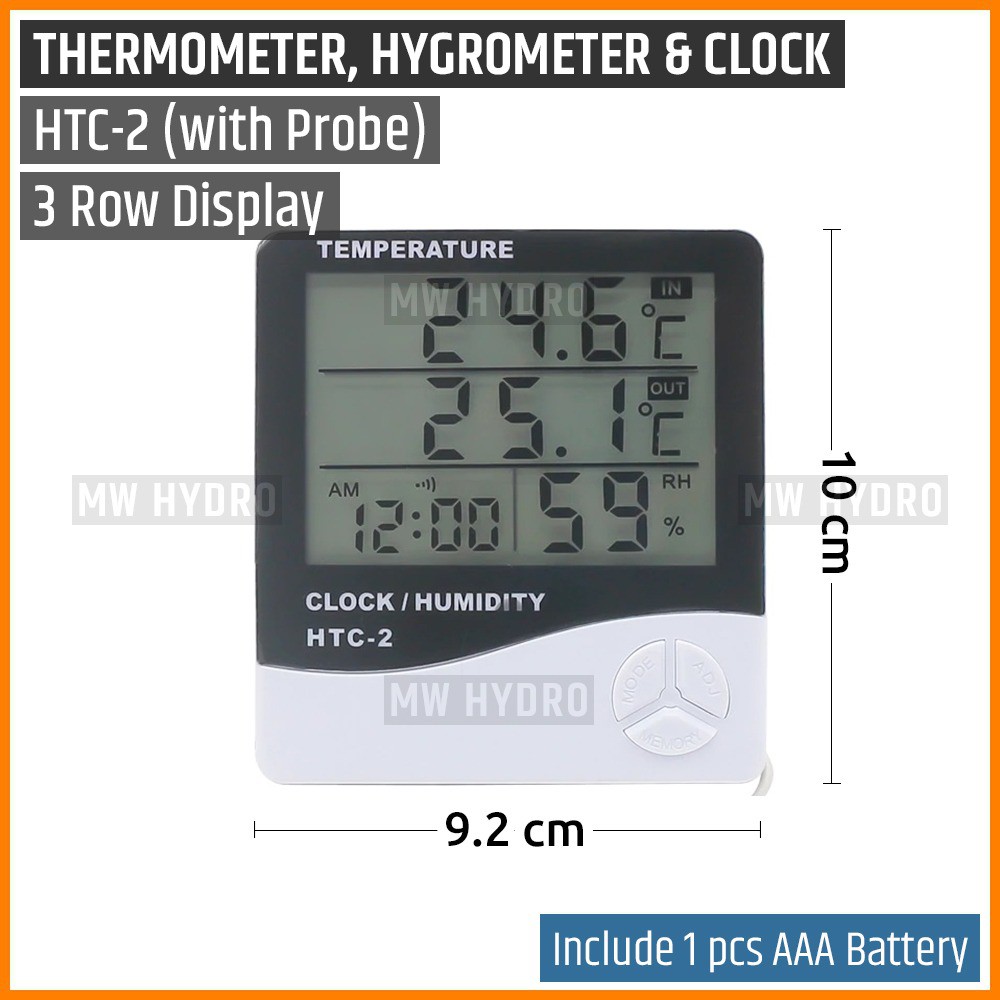 HTC-2 - 3 Row Display - In/Out Thermometer, Hygrometer &amp; Clock