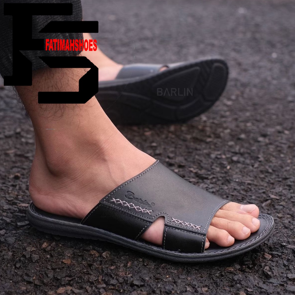 Fatimahshoes Sandal Slide Kulit kasual Formal Tarumpah Pria.