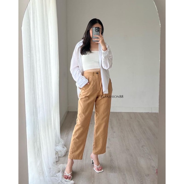 Elfashion • Long Pants Linen Wanita | Celana Wanita Casual