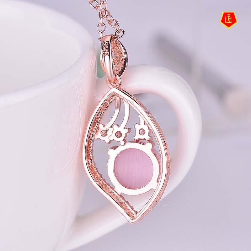 [Ready Stock]Pink Crystal Ross Quartz Full Diamond Pendant Korean Style Simple 18K Rose Gold