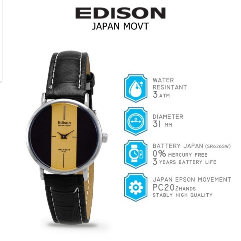 Jam Tangan Edison AR 240 P EL Slim Type Waterproof Japan Movement