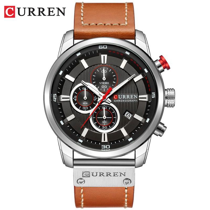 CURREN 8291 Jam Tangan Pria Analog Tali Kulit Chronograph Aktif WATCHKITE WKOS