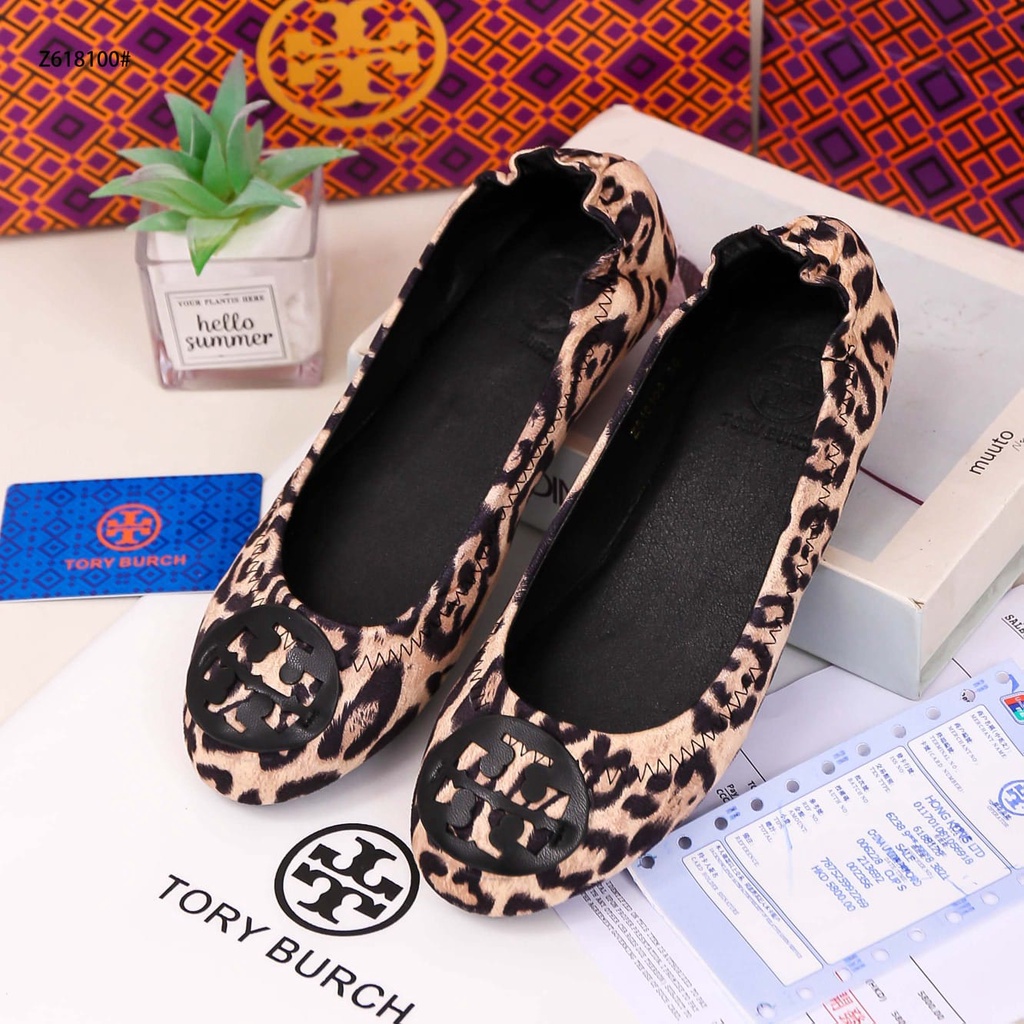 TB Leopard Print Calf Hair Reva Ballet Flat Shoes Z618100