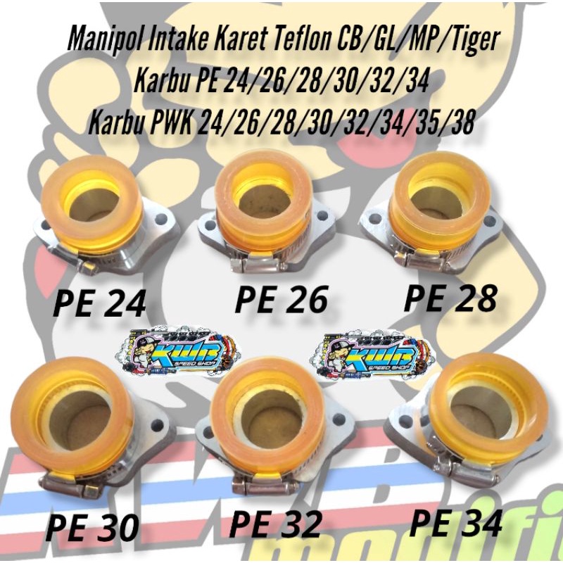 Manipol intake karet teflon karbu karbulator PE 24/26/28/30/32/34 PWK 24/26/28/30/32/34/35/38 PNP GL MP Tiger satria fu keluarga cb