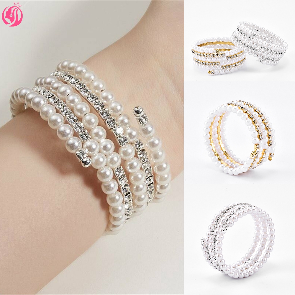 Gelang Tangan Lilit dengan Hiasan Mutiara dan Berlian Gelang Tangan Lilit dengan Hiasan Mutiara dan Berlian