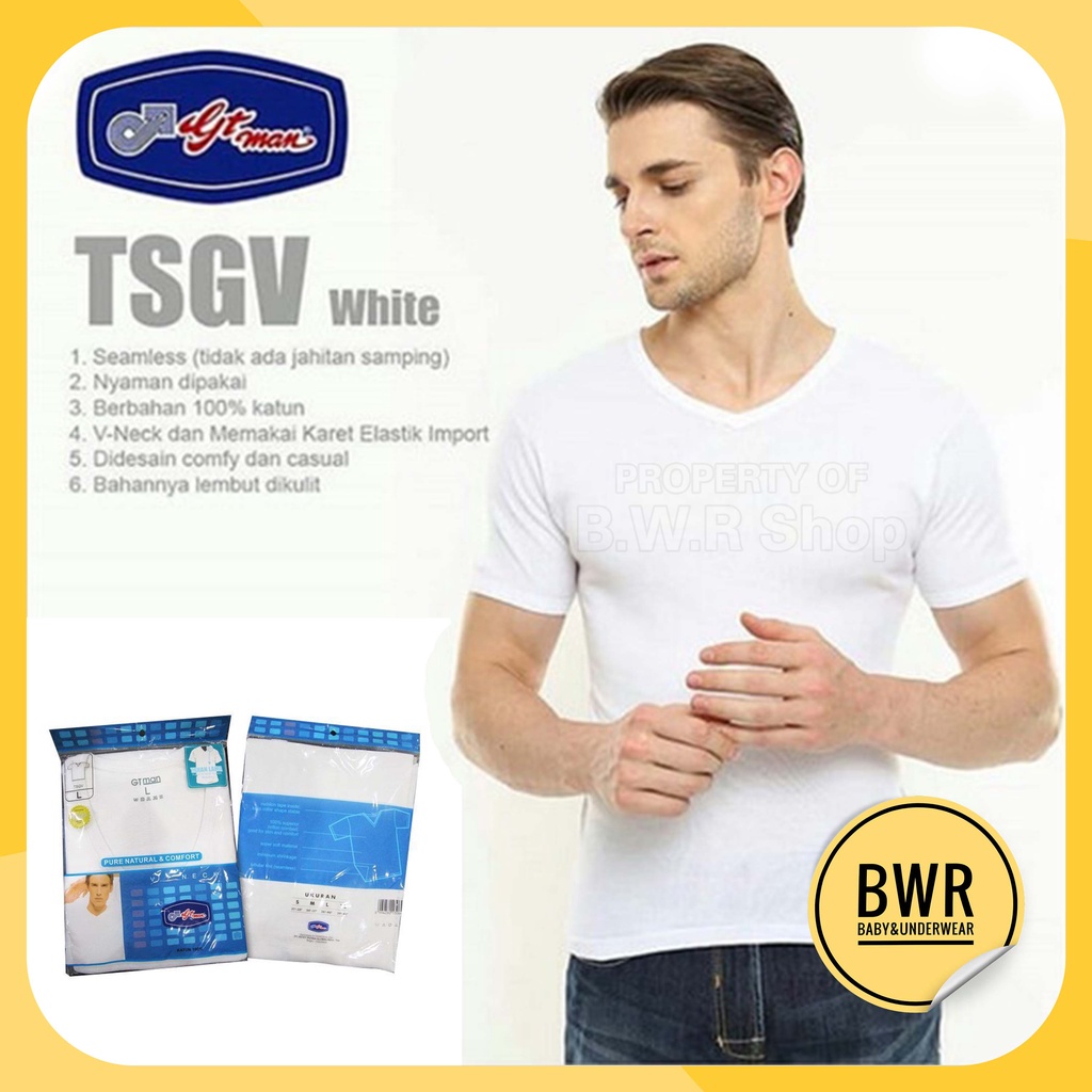 Oblong GT Man TSGV PUTIH V Neck / Kaos Dalam Pria Oblong Pure Natural &amp; Comfort | Bwr